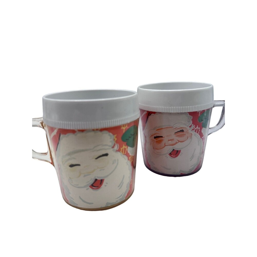 Vintage Plastic Handled Santa Mugs
